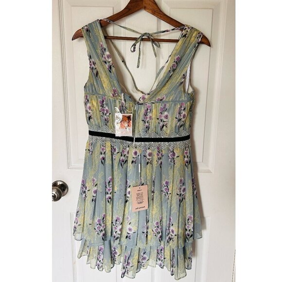 NWT Self-Portrait Floral Lace Chiffon Mini Dress | Mint | US 8 / UK 12 - Picture 7 of 12